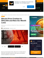 Bitcoin Price Crashes To $94,000, New Six-Month Lows