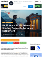 UK Finance Starts Tokenized Sterling Project to Enhance Settlement | Live Bitcoin News