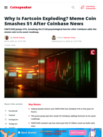 Why Is Fartcoin Exploding? Meme Coin Smashes $1 After Coinbase News - Coinspeaker