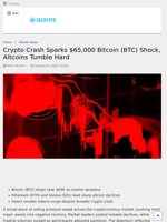 Crypto Crash Sparks $65,000 Bitcoin (BTC) Shock, Altcoins Tumble Hard - 36Crypto