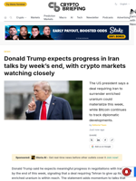 Donald Trump expects progress in Iran talks by week's end, with crypto markets watching closely