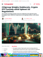 Citigroup Weighs Stablecoin, Crypto ETF Custody amid Upbeat US Regulations - Coinspeaker