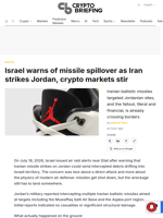 Israel warns of missile spillover as Iran strikes Jordan, crypto markets stir