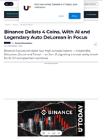 Binance Delists 4 Coins, With AI and Legendary Auto DeLorean in Focus - U.Today
