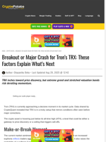 Breakout or Major Crash for Tron's TRX: These Factors Explain What's Next