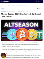 Altcoin Season 2025 Has Arrived, Santiment Data Shows