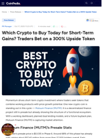 Which Crypto to Buy Today for Short-Term Gains? Traders Bet on a 300% Upside Token