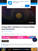 Strategy Adds 1,550 BTC, Holdings Reach 845,256 Bitcoin