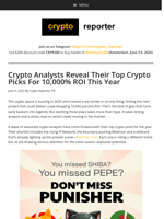 Crypto Analysts Reveal Their Top Crypto Picks For 10,000% ROI This Year