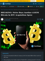Strive Buys Another $185M Bitcoin In BTC Acquisition Spree
