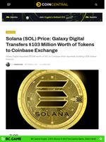 Solana (SOL) Price: Galaxy Digital Transfers $103 Million Worth of Tokens to Coinbase Exchange - CoinCentral