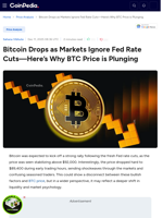 Bitcoin Drops as Markets Ignore Fed Rate Cuts—Here’s Why BTC Price is Plunging