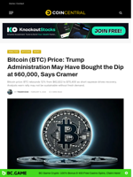 Bitcoin (BTC) Price: Trump Administration May Have Bought the Dip at $60,000, Says Cramer - CoinCentral