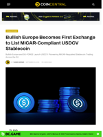 Bullish Europe Becomes First Exchange to List MiCAR-Compliant USDCV Stablecoin