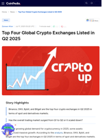 Top Four Global Crypto Exchanges Listed in Q2 2025