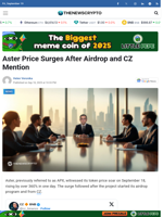 Aster Price Surges After Airdrop and CZ Mention