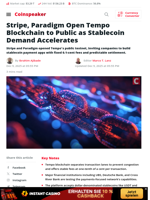 Stripe, Paradigm Open Tempo Blockchain to Public as Stablecoin Demand Accelerates - Coinspeaker