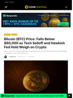 Bitcoin (BTC) Price: Falls Below $80,000 as Tech Selloff and Hawkish Fed Hold Weigh on Crypto - CoinCentral