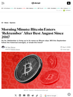 Morning Minute: Bitcoin Enters ‘Rektember’ After Best August Since 2017 - Decrypt