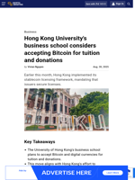 Hong Kong University's business school considers accepting Bitcoin for tuition and donations