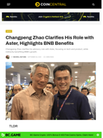 Changpeng Zhao Clarifies His Role with Aster, Highlights BNB Benefits - CoinCentral