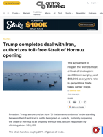 Trump completes deal with Iran, authorizes toll-free Strait of Hormuz opening