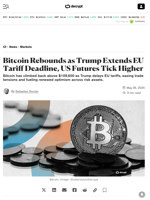 Bitcoin Rebounds as Trump Extends EU Tariff Deadline, US Futures Tick Higher - Decrypt