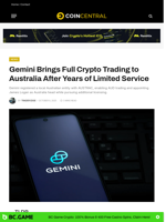 Gemini Brings Full Crypto Trading to Australia After Years of Limited Service - CoinCentral