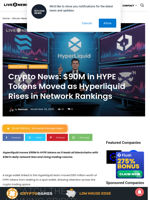 Crypto News: $90M in HYPE Tokens Moved as Hyperliquid Rises in Network Rankings | Live Bitcoin News