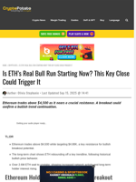 Is ETH’s Real Bull Run Starting Now? This Key Close Could Trigger It