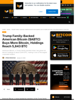 Trump-Backed American Bitcoin ($ABTC) Now Holds 5,843 BTC