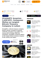 OranjeBTC Acquires 3,650 BTC, Surpasses Meliuz as Largest Bitcoin Treasury Company in Latam – Crypto News Bitcoin News