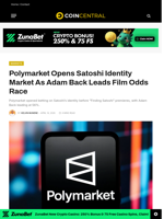 Polymarket Opens Satoshi Identity Market As Adam Back Leads Film Odds Race