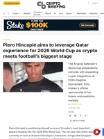 Piero Hincapié aims to leverage Qatar experience for 2026 World Cup as crypto meets football's biggest stage