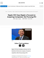 Ripple CEO Says Ripple is Focused on Acquiring Companies, Not Pursuing IPO