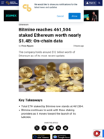 Bitmine reaches 461,504 staked Ethereum worth nearly $1.4B:
On-chain data
