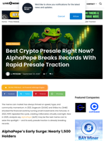 Best Crypto Presale Right Now? AlphaPepe Breaks Records With Rapid Presale Traction | Live Bitcoin News