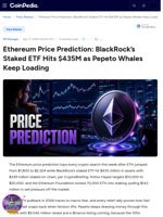 Ethereum Price Prediction: BlackRock's Staked ETF Hits $435M as Pepeto Whales Keep Loading
