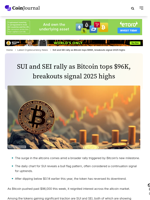 SUI and SEI rally as Bitcoin tops $96K, breakouts signal 2025 highs - CoinJournal