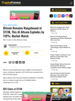 Bitcoin Remains Rangebound at $113K, This AI Altcoin Explodes by 110%: Market Watch