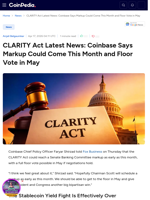 CLARITY Act Latest News: Coinbase Says Markup Could Come This Month and Floor Vote in May