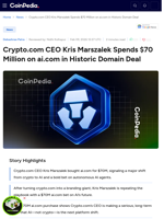 Crypto.com CEO Kris Marszalek Spends $70 Million on ai.com in Historic Domain Deal