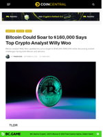 Bitcoin Could Soar to $160,000 Says Top Crypto Analyst Willy Woo - CoinCentral
