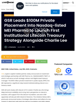 GSR Leads $100M Private Placement into Nasdaq-listed MEI Pharma to Launch First Institutional Litecoin Treasury Strategy Alongside Charlie Lee | Live Bitcoin News