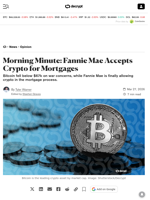 Morning Minute: Fannie Mae Accepts Crypto for Mortgages - Decrypt