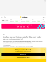 Coinbase says user funds are safe after vendor exposes customer data