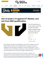 Gen.G leads 2-0 against KT Rolster, one win from MSI qualification