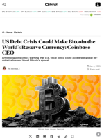 US Debt Crisis Could Make Bitcoin the World's Reserve Currency: Coinbase CEO - Decrypt