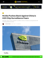 Nvidia Pushes Back Against China's H20 Chip Surveillance Fears - CoinCentral