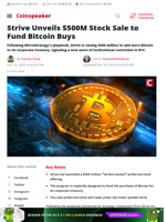 Strive Unveils $500M Stock Sale to Fund Bitcoin Buys - Coinspeaker